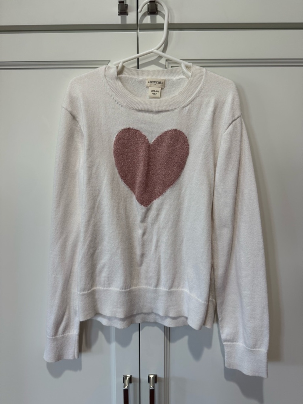 Crewcuts Cream Knit Sweater with Pink Heart Accent